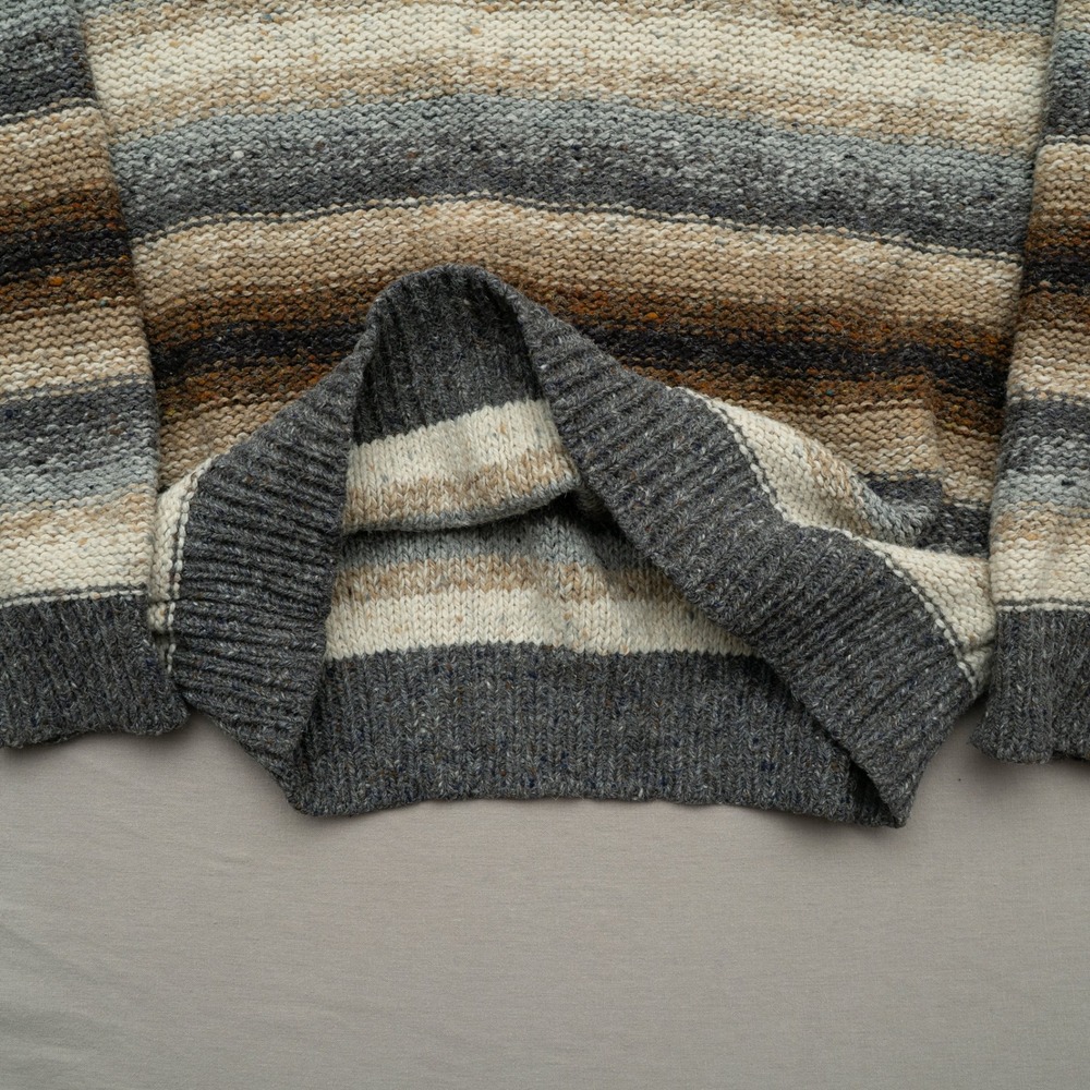 Vintage 80s 90s Striped Sweater Oversized Chill Lightweight Neutral Tan Gray - Picture 6 of 6